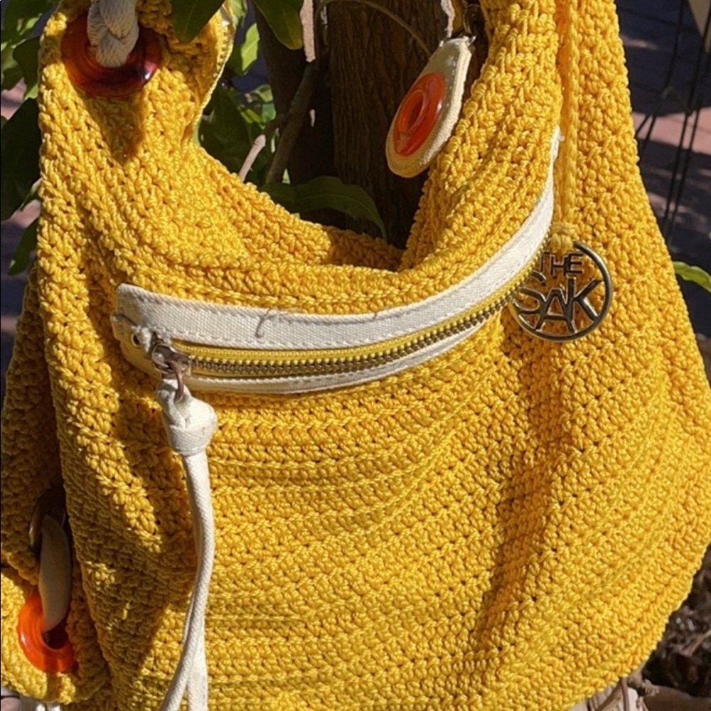 THE SAK~Hobo Crochet Handbag Purse Bag Rope Strap~AUBERRY~Yellow Saffron - Picture 2 of 9